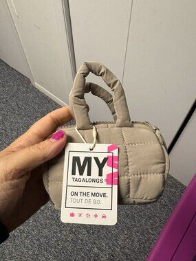 My Tagalongs Mini Puffer Pouch Keychain Taupe NWT